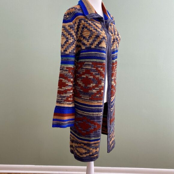 Spense Knits Long Aztec Cardigan Sweater Boho Multicolor Womens Medium - Picture 4 of 10